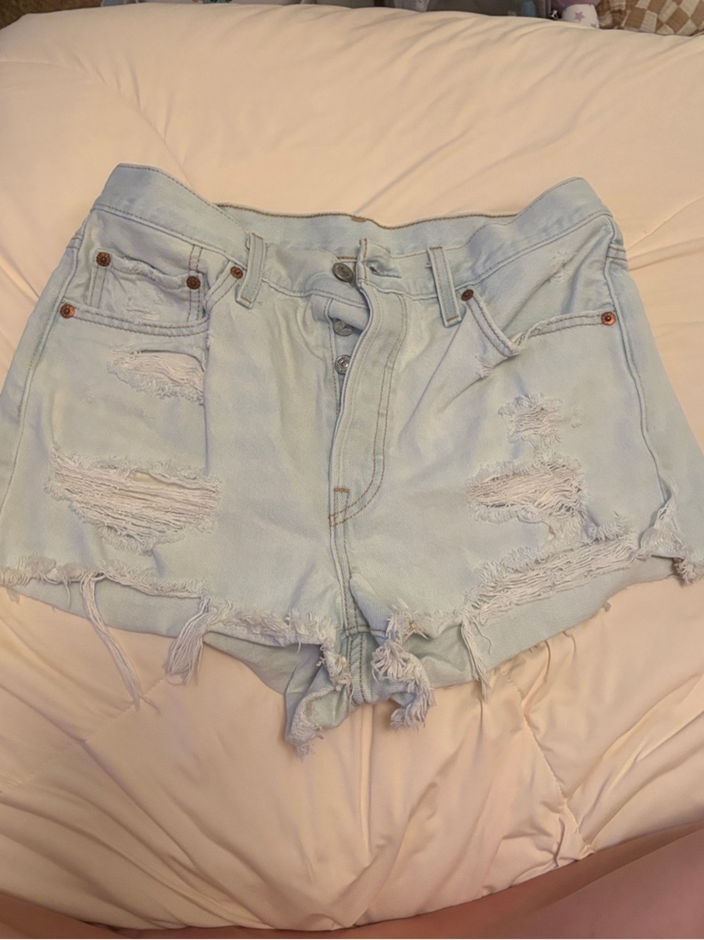 Levi's Light Blue Distressed Denim Shorts